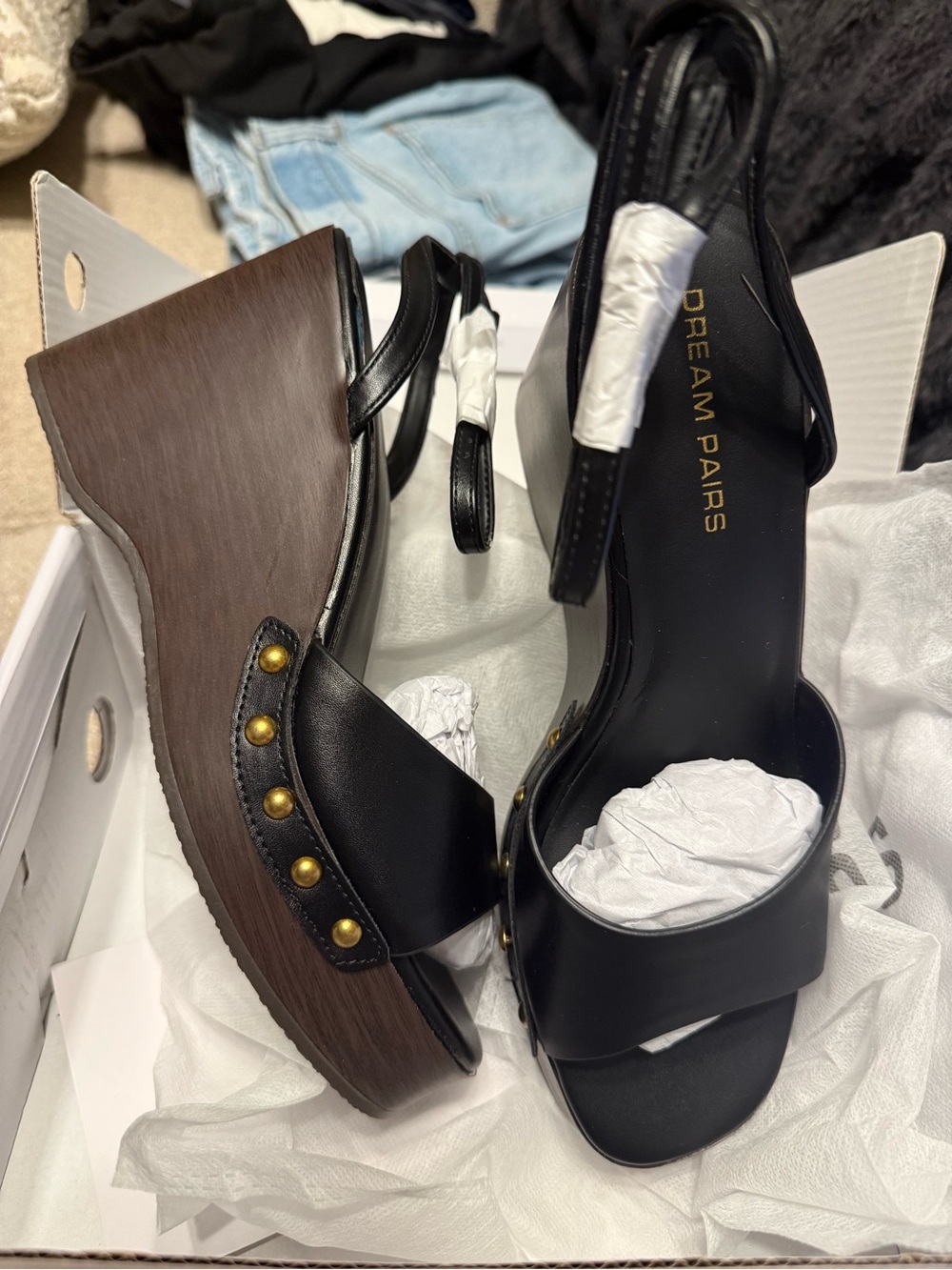 Dream Pairs Black Wedge Sandals with Stud Accents